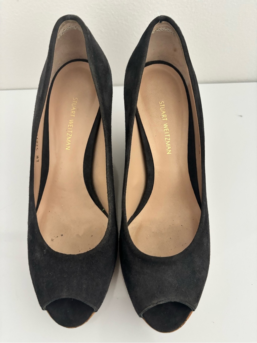 Stuart Weitzman Black Suede Peep-Toe Pumps